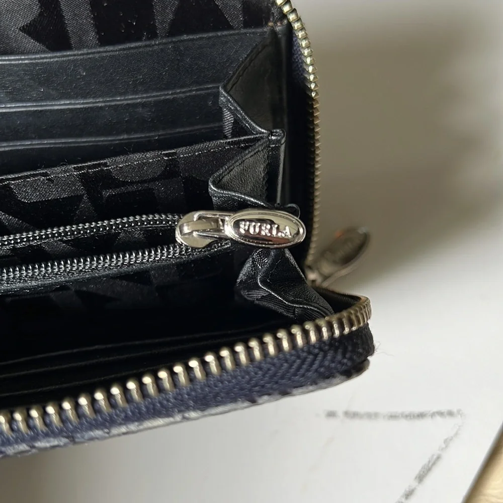 Furla Women's Leather Zip Around Clutch Wallet - navy- Color Vibes